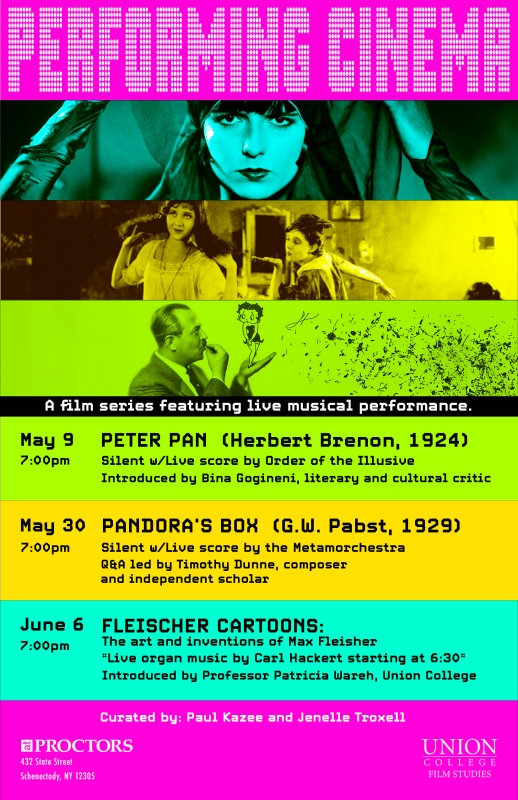 Poster for the "Performing Cinema" series at Proctor's