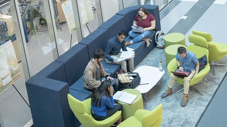 Students studying in the basement of ISEC