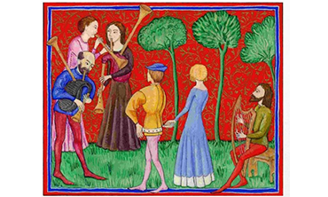 Illustration depicting people in Renaissance era costumes