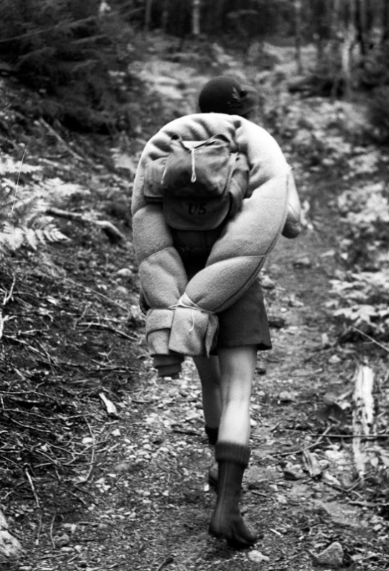 On the Marcy Trail, 1938. Kay is leading the hike.