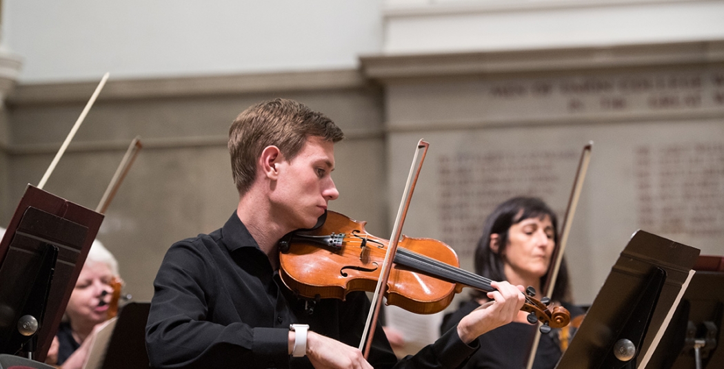 The Union College and Community Orchestra rehearsing in Memorial Chapel