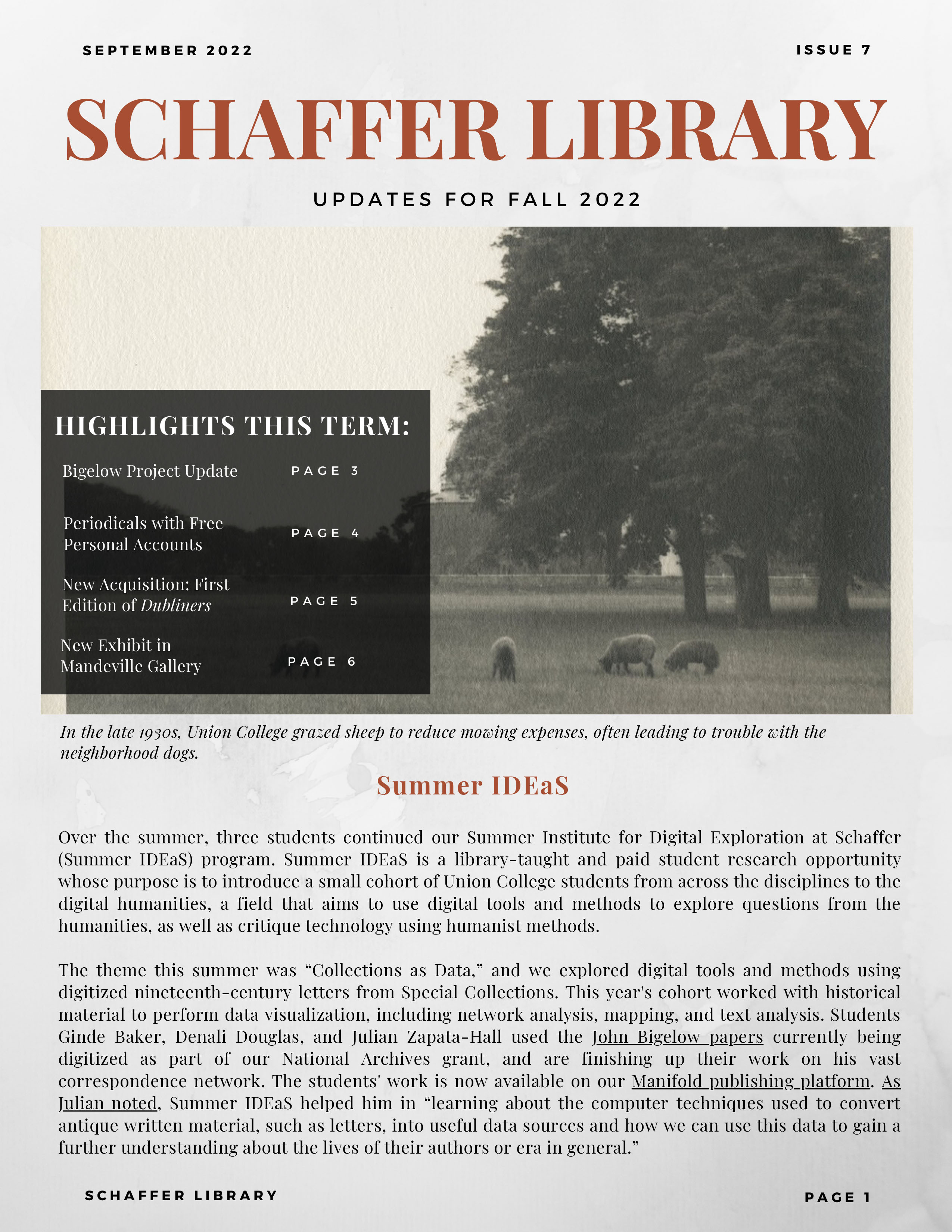 Schaffer Library Newsletter Fall 2022