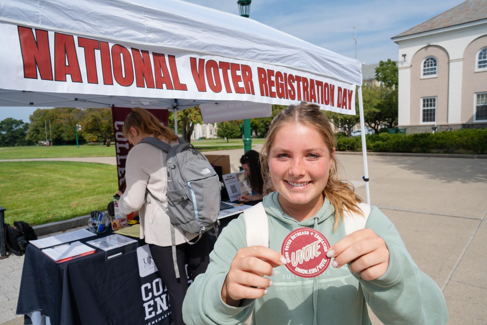 Student at voter registration event