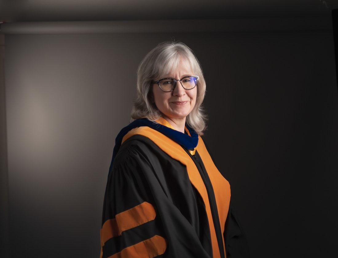 Michele Angrist, vice president for Academic Affairs and Dean of the Faculty, in her academic regalia. 