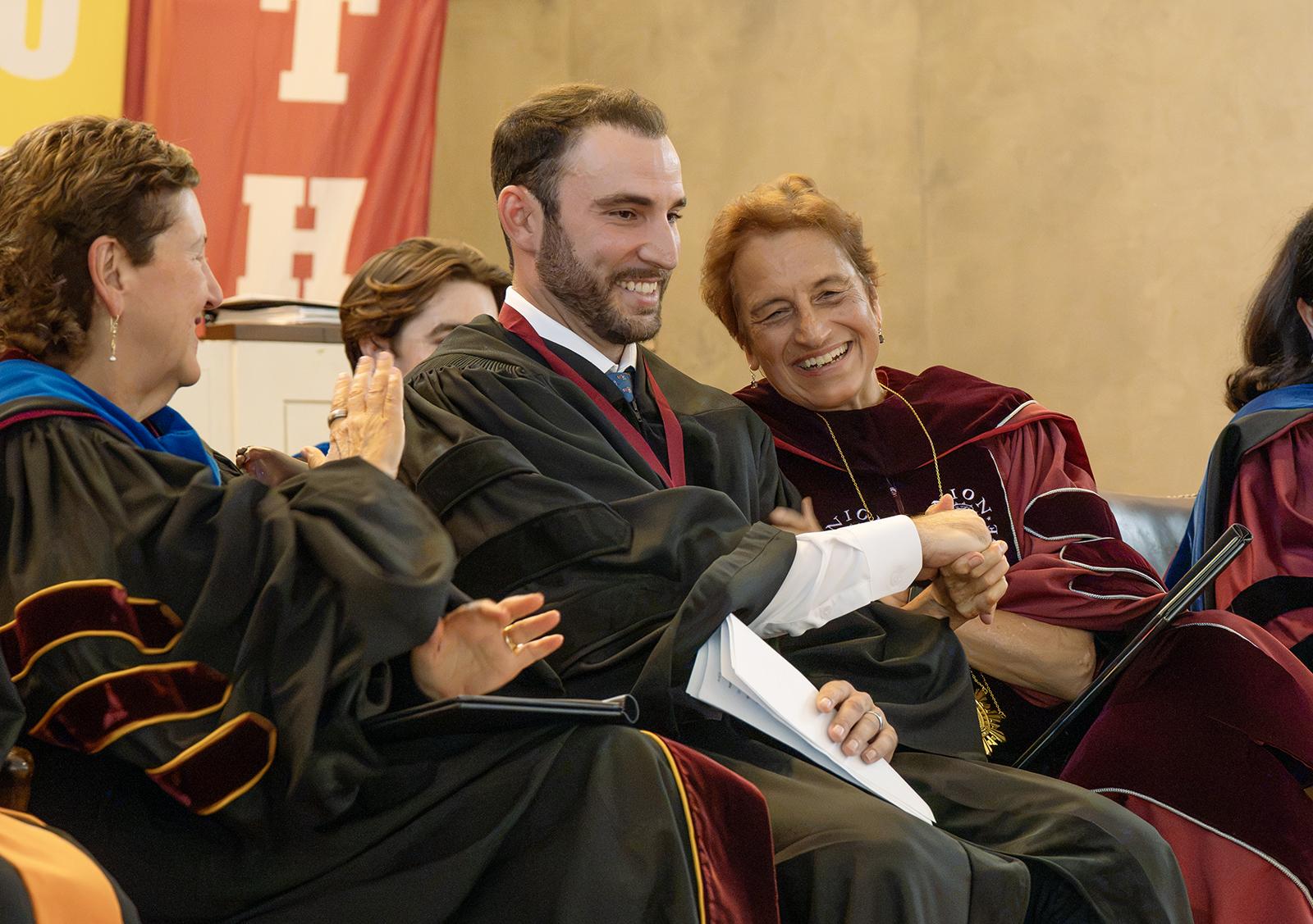 As chants of “Let’s go U” filled a packed Memorial Chapel, Union officially kicked off its 232nd academic year with an hour-long ceremony Tuesday afternoon. The athletic chants were a nod to a special guest on the dais, former Union men's hockey star Shayne Gostisbehere ’15. Gostisbehere was back on campus to receive the Eliphalet Nott Medal. Established in 1995, the medal is awarded to alumni who have achieved outstanding success in their professional fields. The medal is named for Eliphalet Nott, presiden