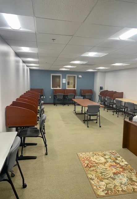 Photo of Accommodative Service Testing Center with carrels, tables, chairs.
