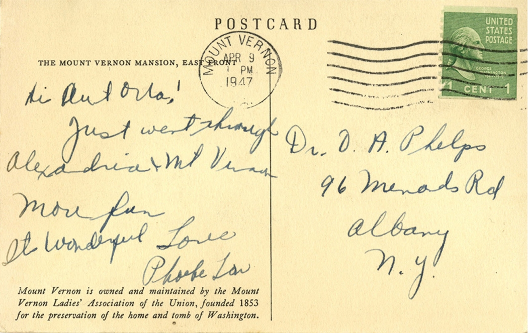 Postcard sent to Dr. Orra Phelps