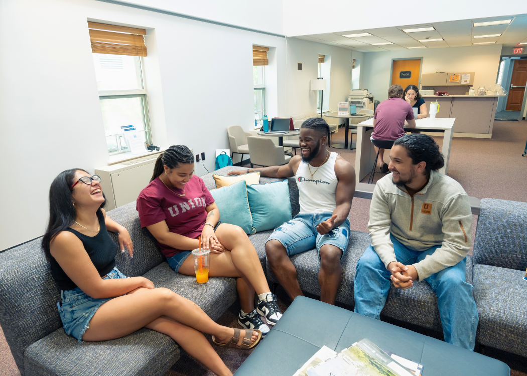 Students in the career center sitting and chatting.