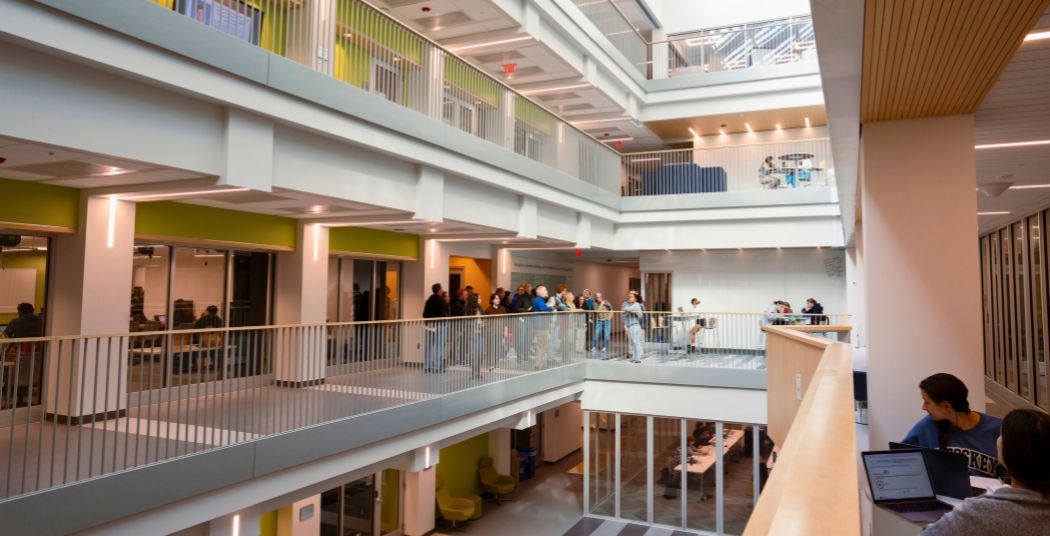 Visitors on a tour of the Integrated Science and Engineering Complex (ISEC).