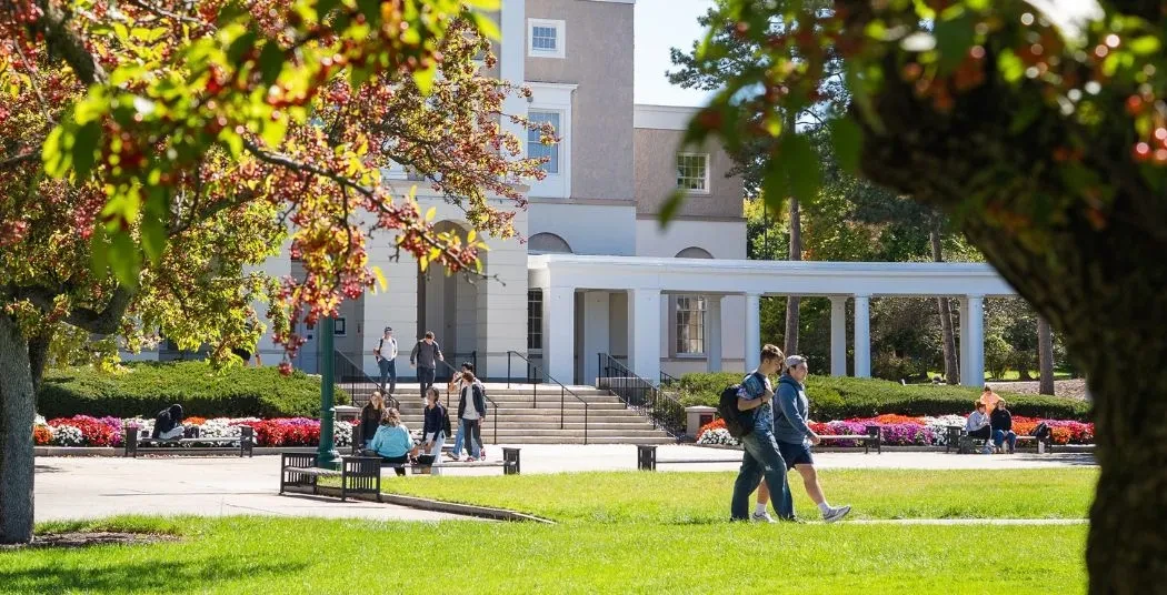 Students walking on campus.