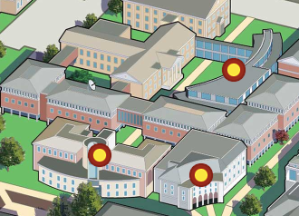 An illustration showing location of some of Union College's science buildings