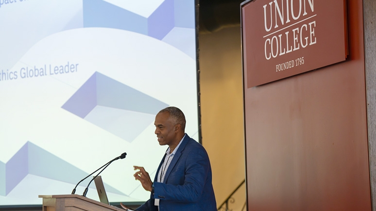 President Harris speaking at the 2023 Engineering and Liberal Education (ELE) symposium