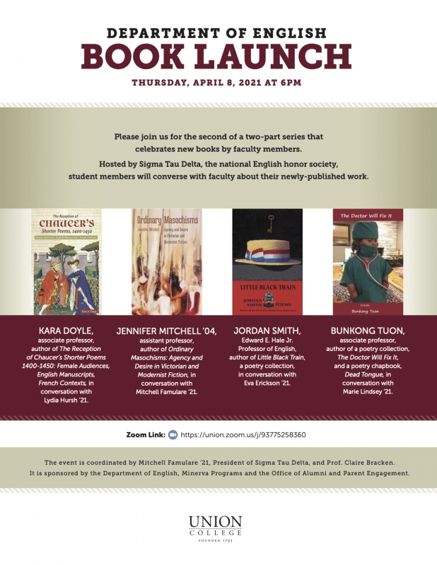 Faculty Book Launch Poster for April 8 2021