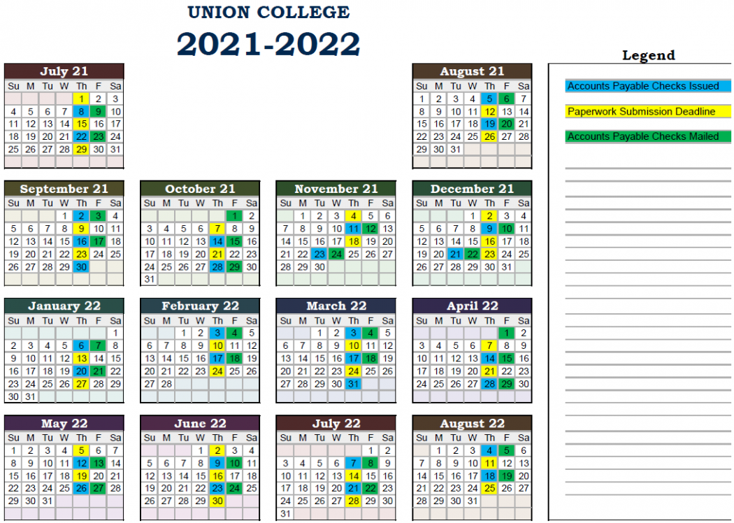 Calendar of AP Pay dates