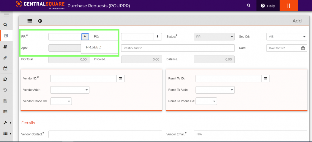 PR - Seeding a PR Number