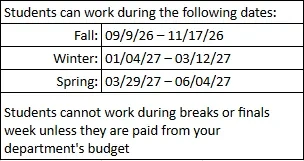Term dates work study