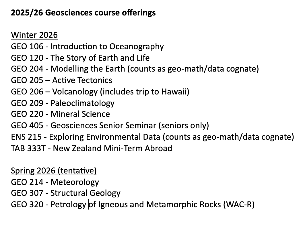 2025/26 Geosciences course offerings 