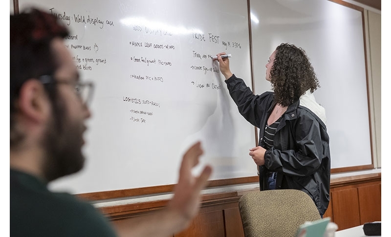 An employee in a training session