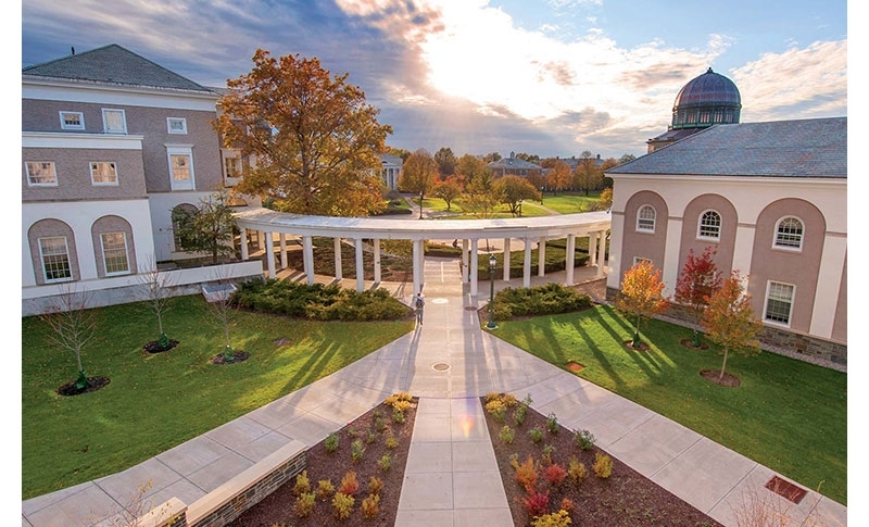 A view of the campus looking at the library