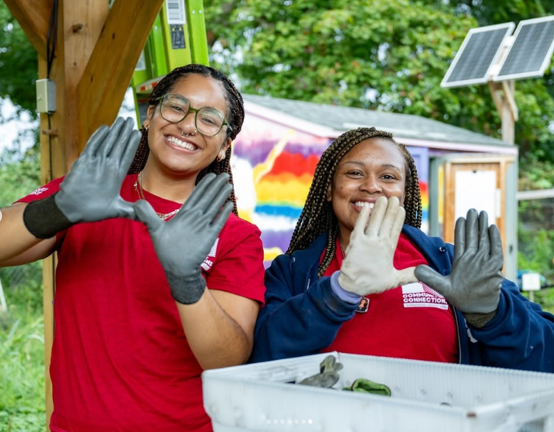 Students serving at a Schenectady community garden