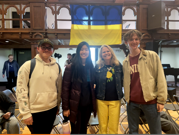 Students and Prof Bidoshi at "An Evening for Ukraine", Ukrainian band & speaker on Russia's war on Ukraine.