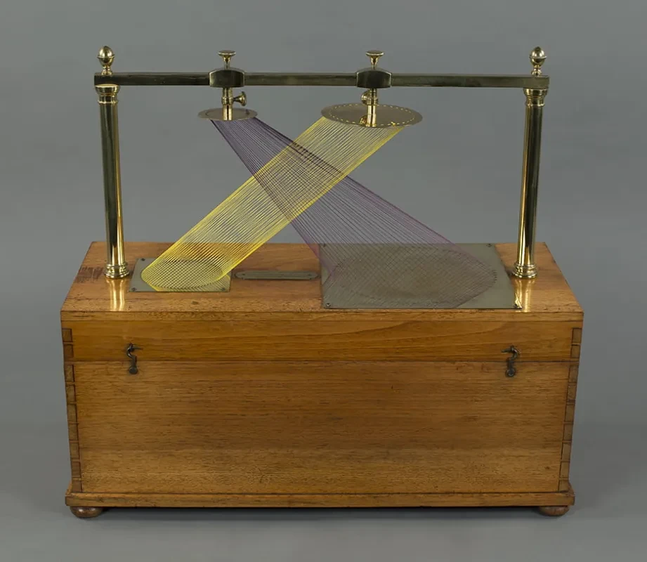 Théodore Olivier, Intersection of an Oblique Cylinder and an Oblique Conoid (yellow and blue)
