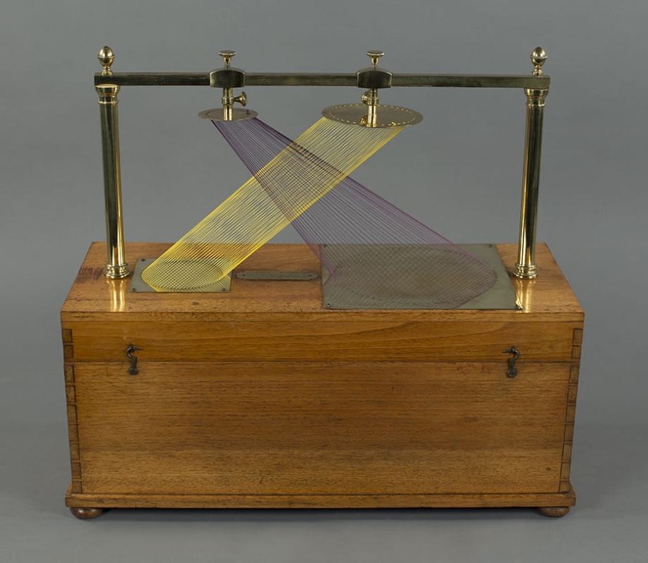 Théodore Olivier, Intersection of an Oblique Cylinder and an Oblique Conoid (yellow and blue)