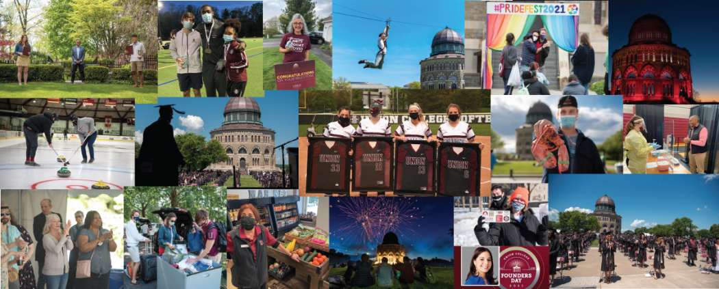 Montage of photos from the year showing students, faculty and staff participating in activities