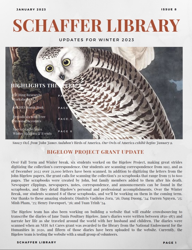 Schaffer Library Newsletter Winter 2023
