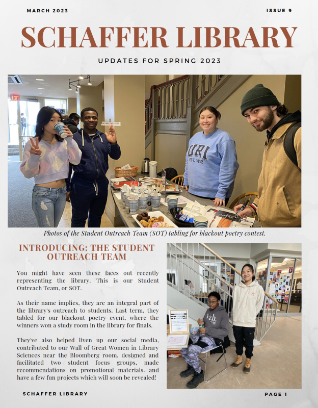 Schaffer Library Newsletter Cover Spring 2023