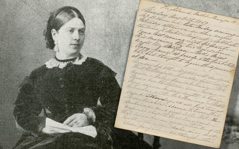 Jane Bigelow with page from her diary