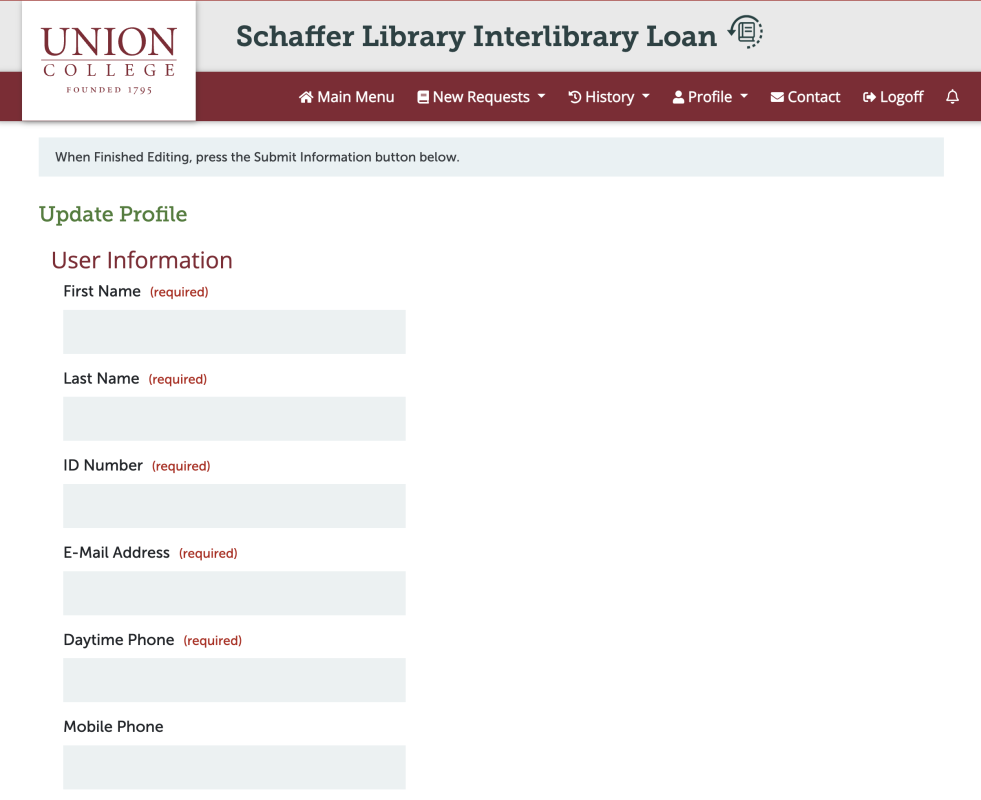 Interlibrary Loan profile info