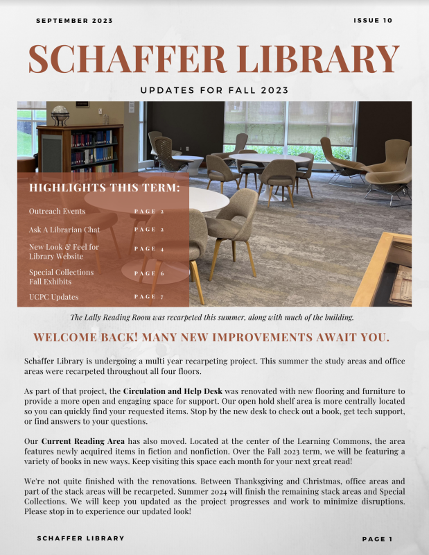 Schaffer Library newsletter issue 10 Fall 2023