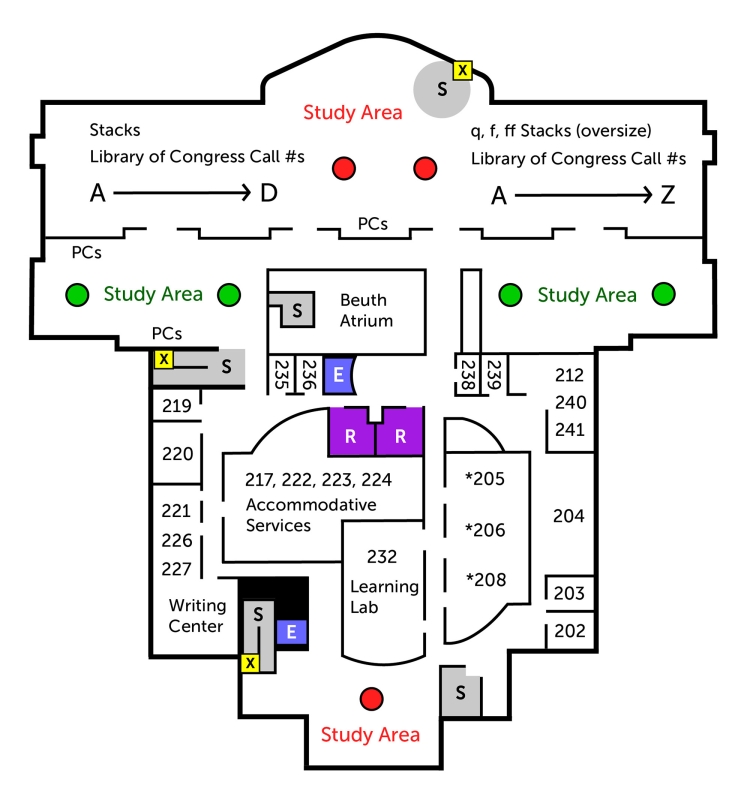 Schaffer Library Map Second Floor