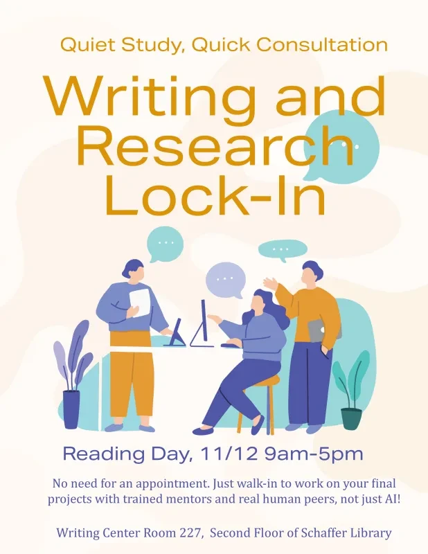 Colorful flyer with people communicating with one another in a collaborative environment