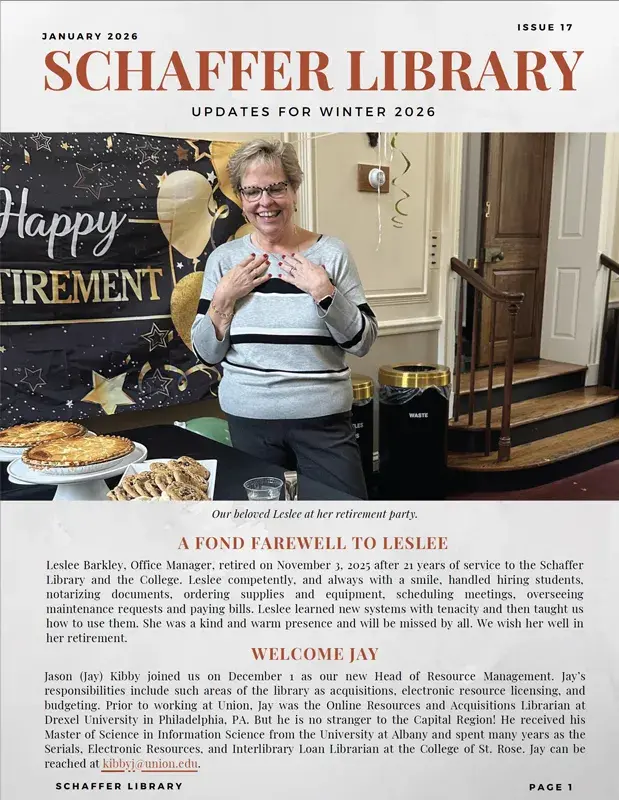 Schaffer library newsletter Winter 2026 cover