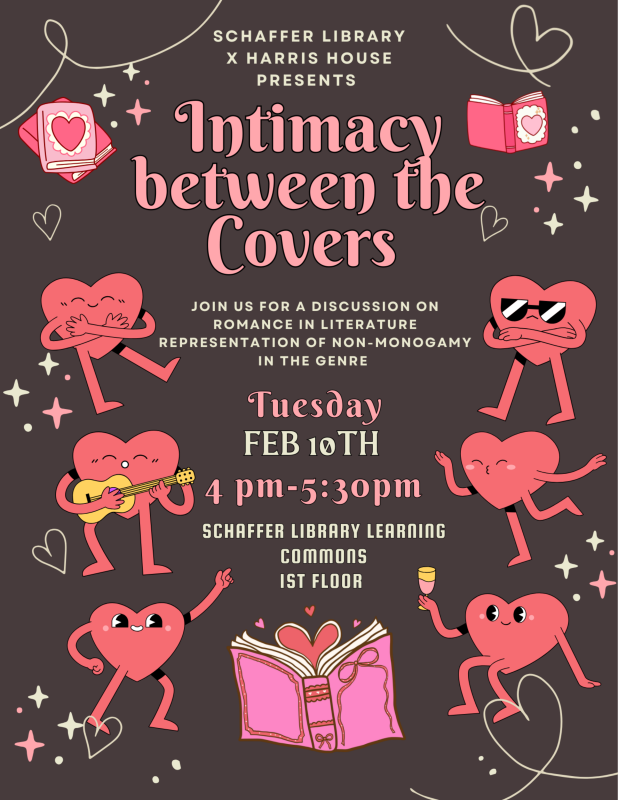Flyer for Intimacy Between the Covers; Event on Tuesday, February 10th from 4:00 p.m. to 5:30 p.m.