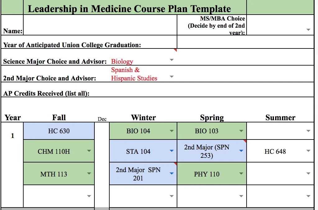 Sample LIM Bio-SPN ID Major Course Plan