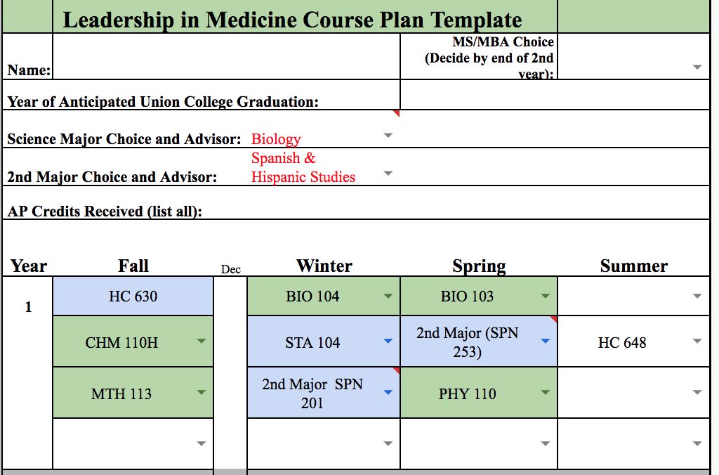 Sample LIM Bio-SPN ID Major Course Plan