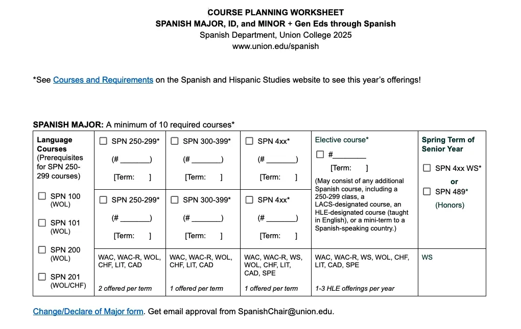 course planning worksheet