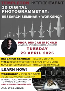 Flyer for Duncan Irschick Talk and Workshop on April 29.