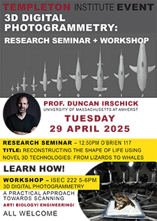 Flyer for Duncan Irschick Talk and Workshop on April 29.