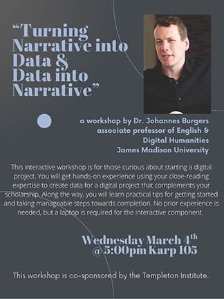 Flyer for "Turning Narrative into Data and Data into Narrative" event