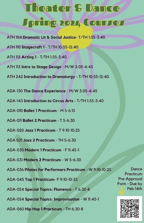 spring 24 course theater and dance poster