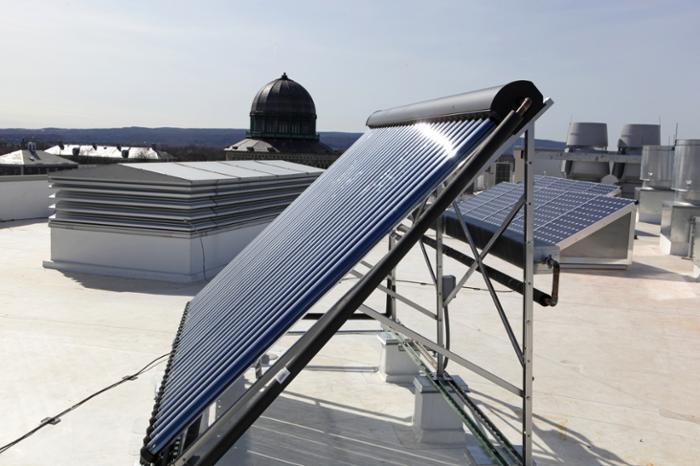 Solar panels on roof of Wold building