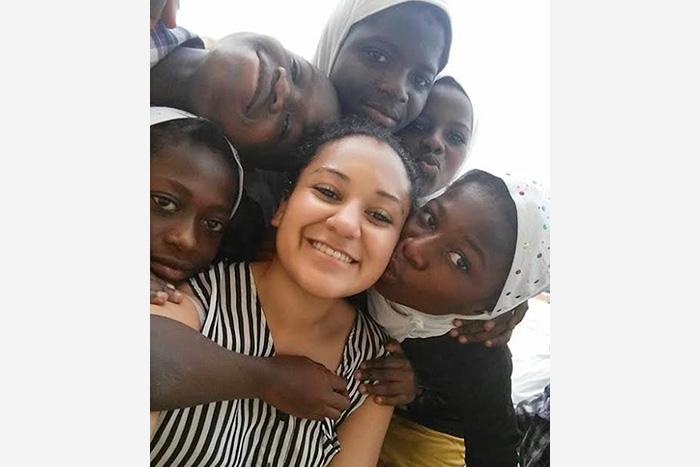 Aubrey Griffin ’17 with some of the students she worked with at the Islamic school in Rahmatown, Ghana.