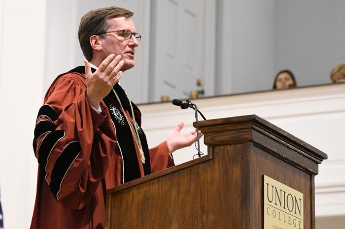 President Stephen C. Ainlay announced last week that he would step down as president at the end of the academic year. Ainlay told the audience at his 12th and final Convocation: “Make no mistake about it; we love Union, we love our work, and we love being members of this community. In our view, there is no greater place to go and no institution where we’d rather be.”