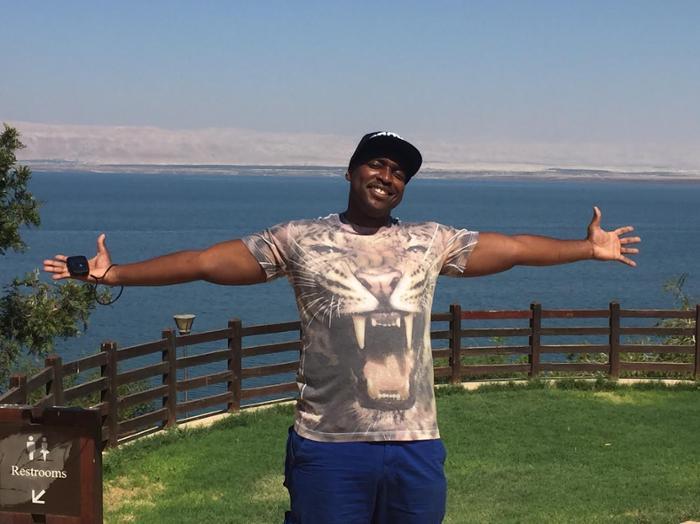 Jermaine Wells at a resort at The Dead Sea on the Jordanian side.