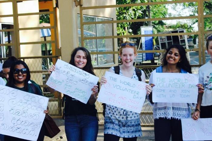 Meghana Damaraju ’19 (in white shirt and blue backpack) on World Volunteer Day in Colombo, Sri Lanka. The volunteers went to the largest pediatric cancer hospital in the nation and spent the day with terminally ill children.