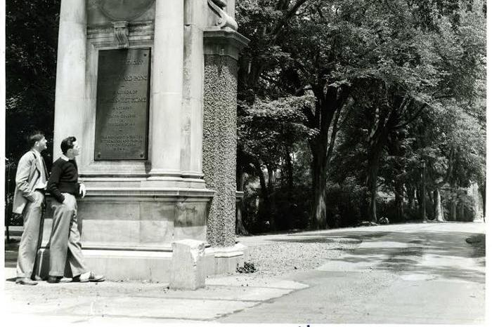 For more than a century, the monument has welcomed visitors to campus. (Photo courtesy of Special Collections and Archives)